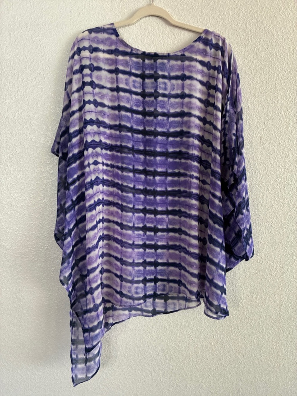 Chico's Purple and White Tie-Dye Sheer Tunic